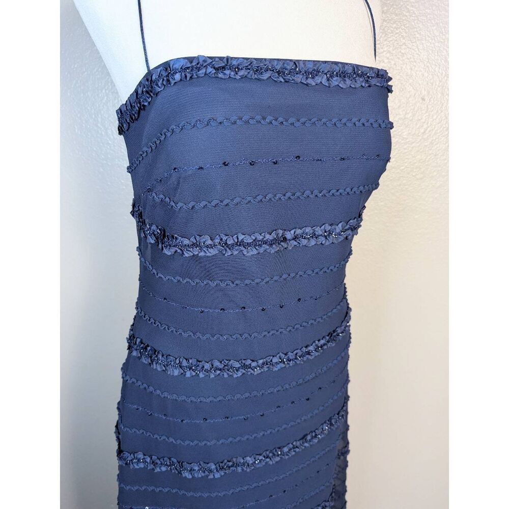 Y2K JS Collections Navy blue sequin & ruffle mesh spaghetti strap maxi dress 10 - Picture 9 of 9